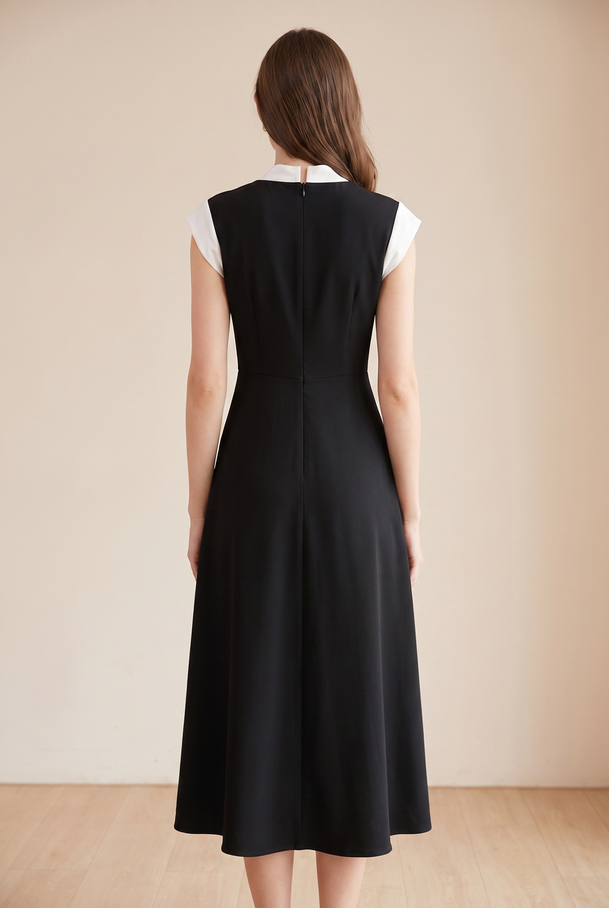 Damen-Midikleid mit eckigem Ausschnitt und Kontrastschleife-Midi Dress-Alpenkind