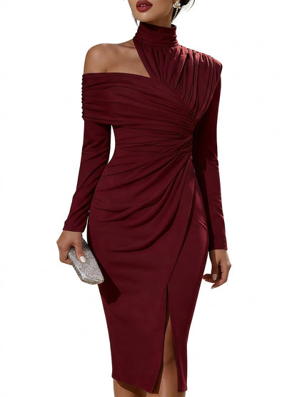 Damen-Midikleid mit einem Ärmel und langen Ärmeln-Midi Dress-Alpenkind