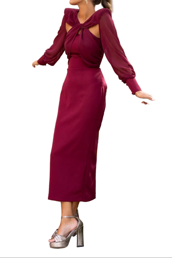 Damen-Midikleid mit gedrehtem Oberteil-Midi Dress-Alpenkind