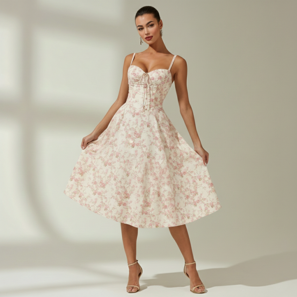 Damen Midikleid mit Herz-Ausschnitt und Trägern-Midi Dress-Alpenkind