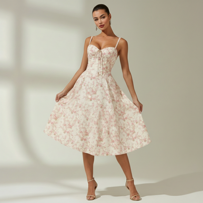 Damen Midikleid mit Herz-Ausschnitt und Trägern-Midi Dress-Alpenkind