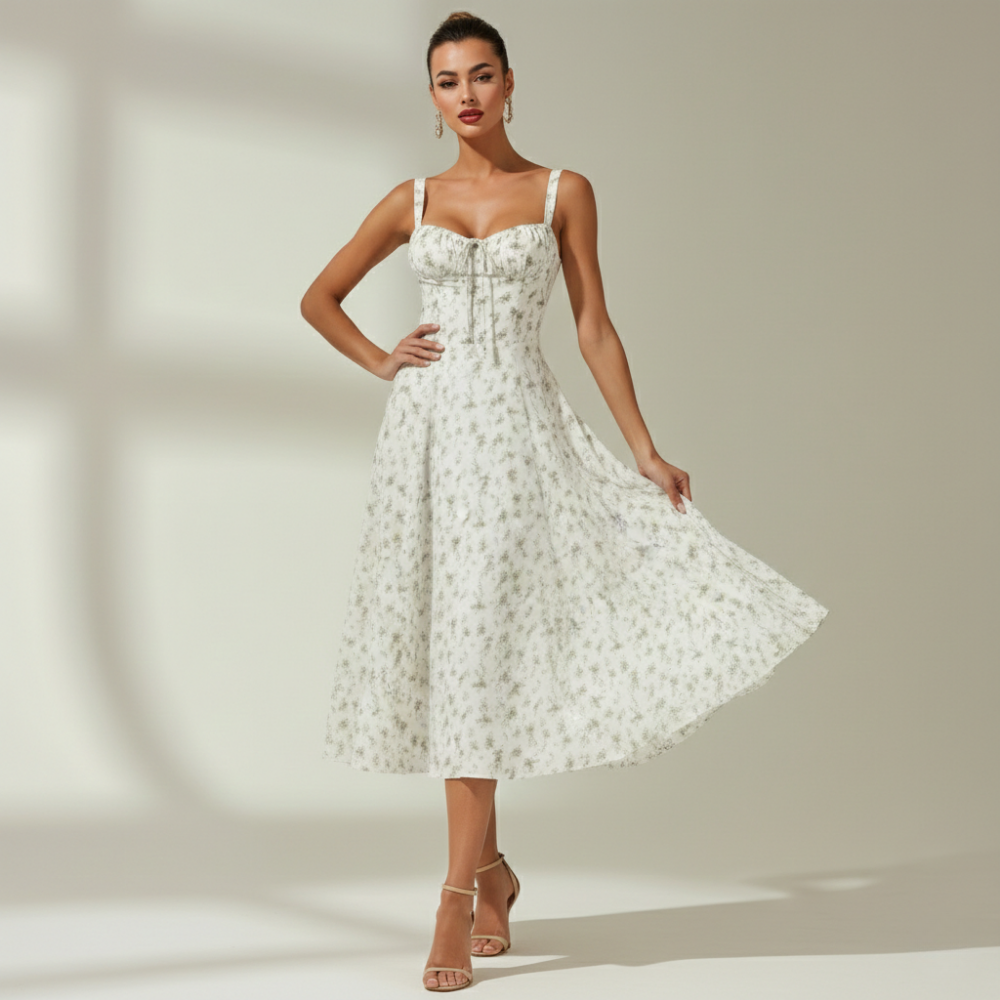 Damen Midikleid mit Herz-Ausschnitt und Trägern-Midi Dress-Alpenkind