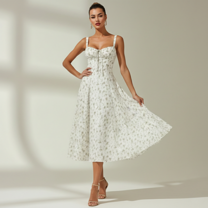 Damen Midikleid mit Herz-Ausschnitt und Trägern-Midi Dress-Alpenkind