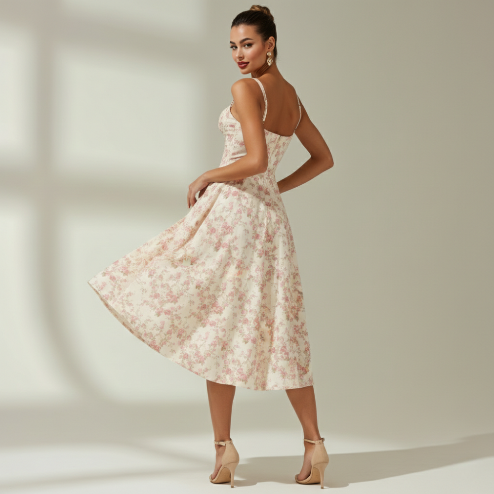 Damen Midikleid mit Herz-Ausschnitt und Trägern-Midi Dress-Alpenkind