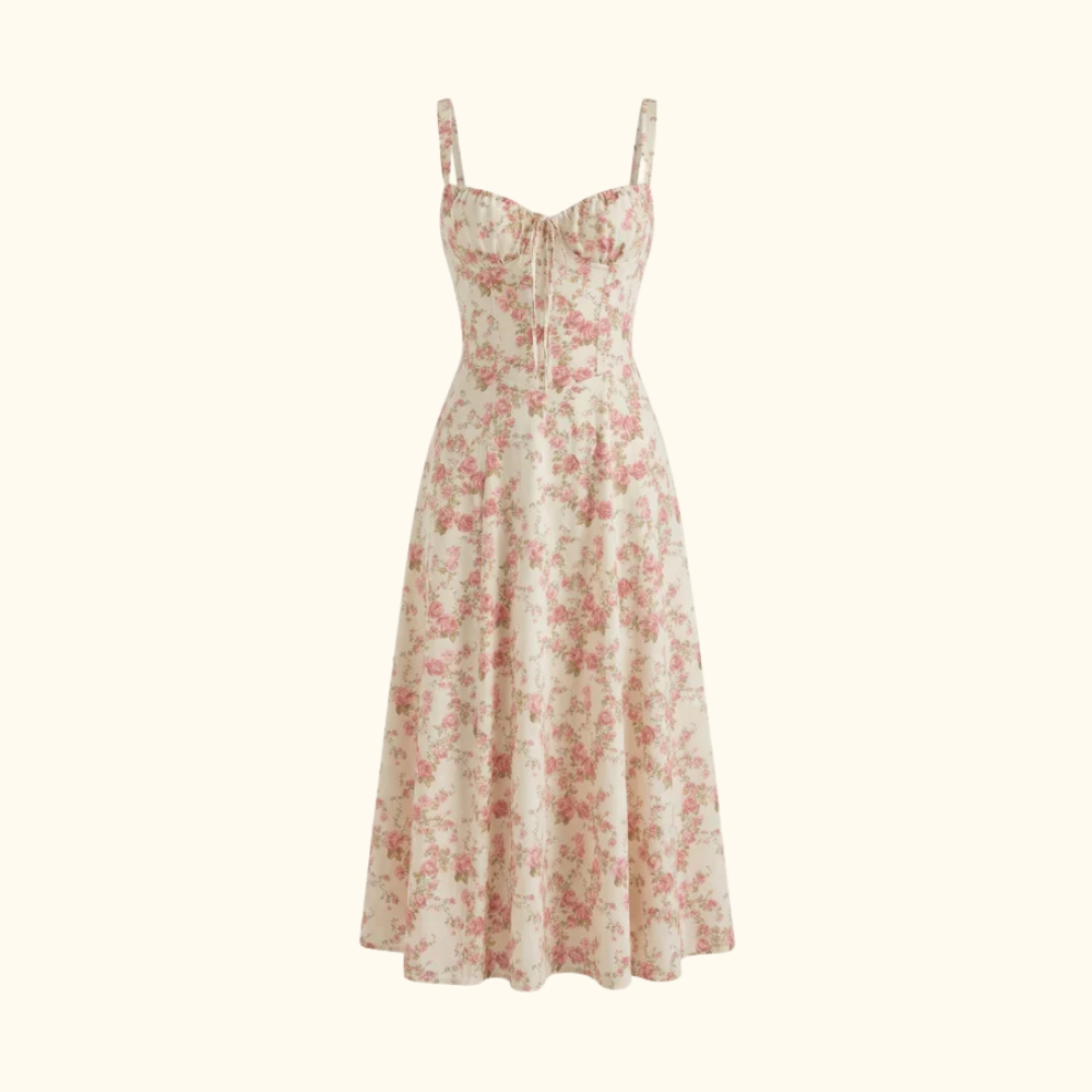 Damen Midikleid mit Herz-Ausschnitt und Trägern-Midi Dress-Alpenkind
