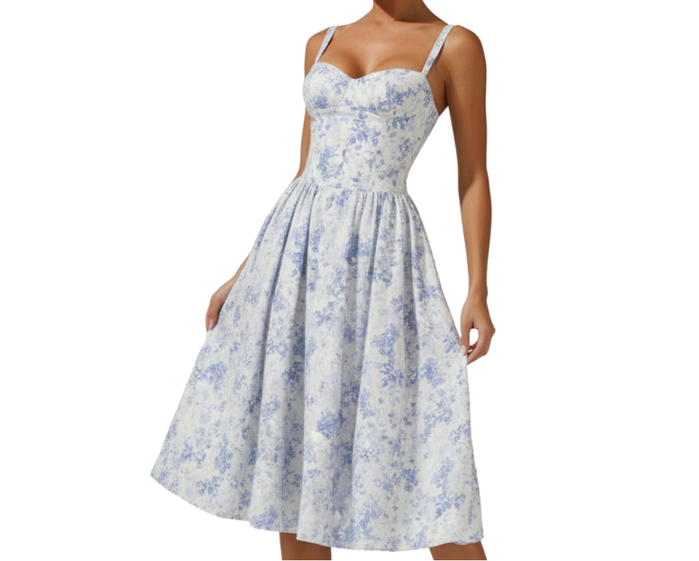 Damen Midikleid mit Herz-Ausschnitt und Trägern-Midi Dress-Alpenkind