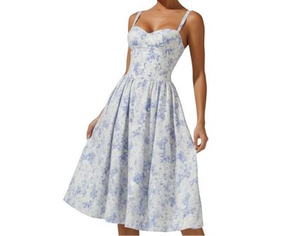 Damen Midikleid mit Herz-Ausschnitt und Trägern-Midi Dress-Alpenkind