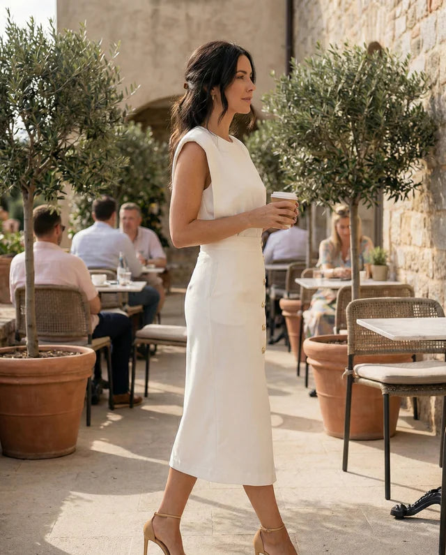 Damen Midikleid mit Knopfleiste und Frontschlitz-Midi Dress-Alpenkind