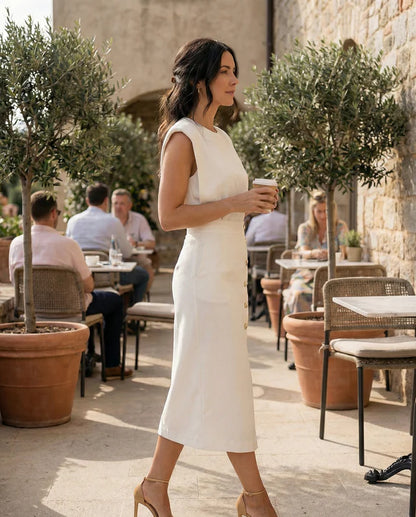 Damen Midikleid mit Knopfleiste und Frontschlitz-Midi Dress-Alpenkind