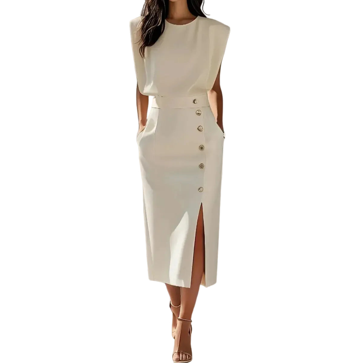 Damen Midikleid mit Knopfleiste und Frontschlitz-Midi Dress-Alpenkind