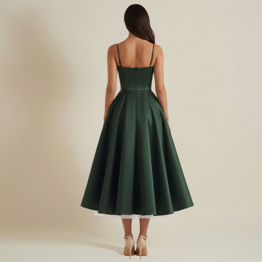 Damen Midikleid mit Korsettoberteil und schmalen Trägern-Midi Dress-Alpenkind