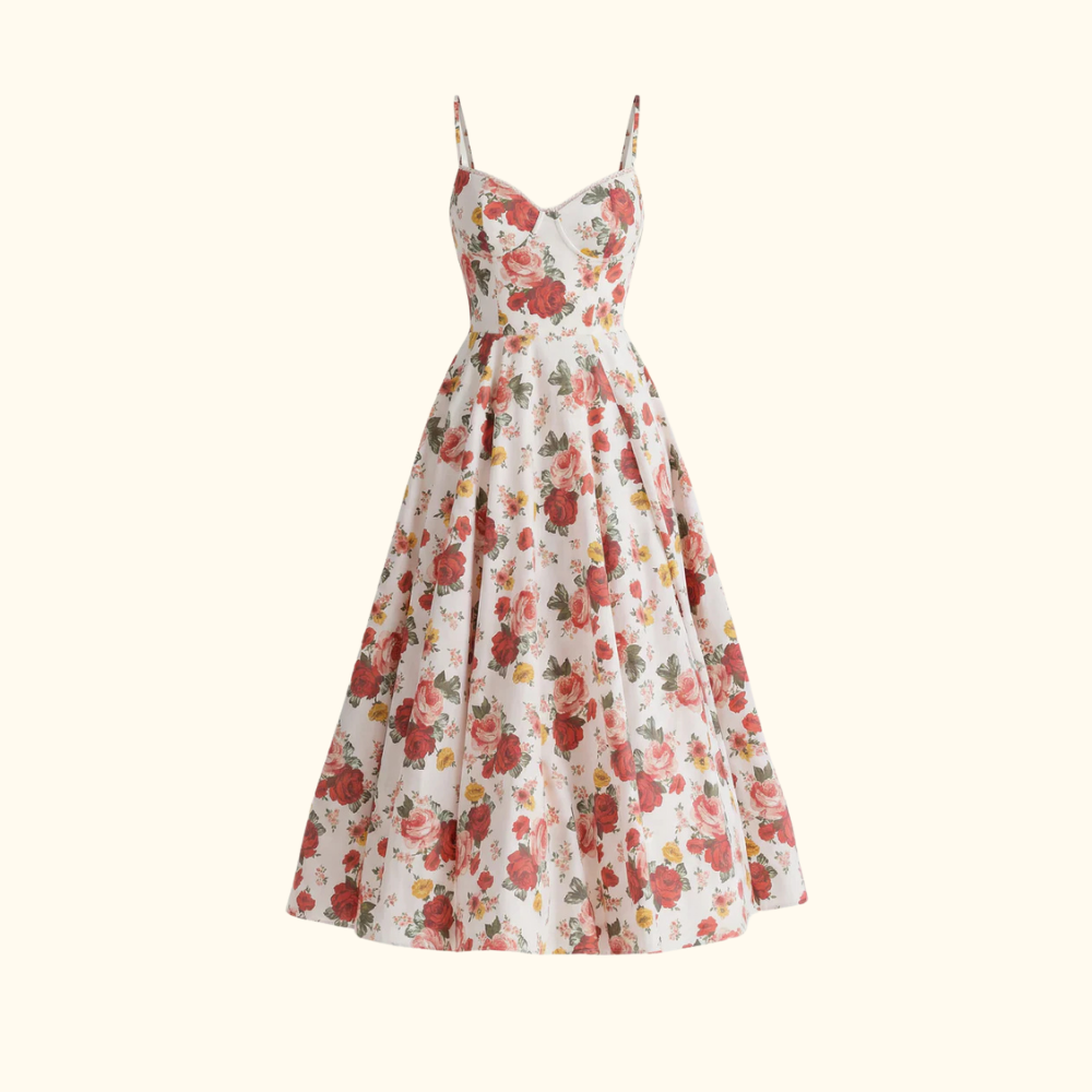 Damen Midikleid mit Korsettoberteil und schmalen Trägern-Midi Dress-Alpenkind