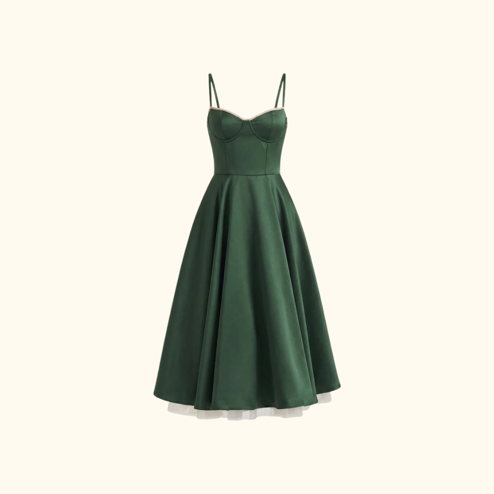 Damen Midikleid mit Korsettoberteil und schmalen Trägern-Midi Dress-Alpenkind