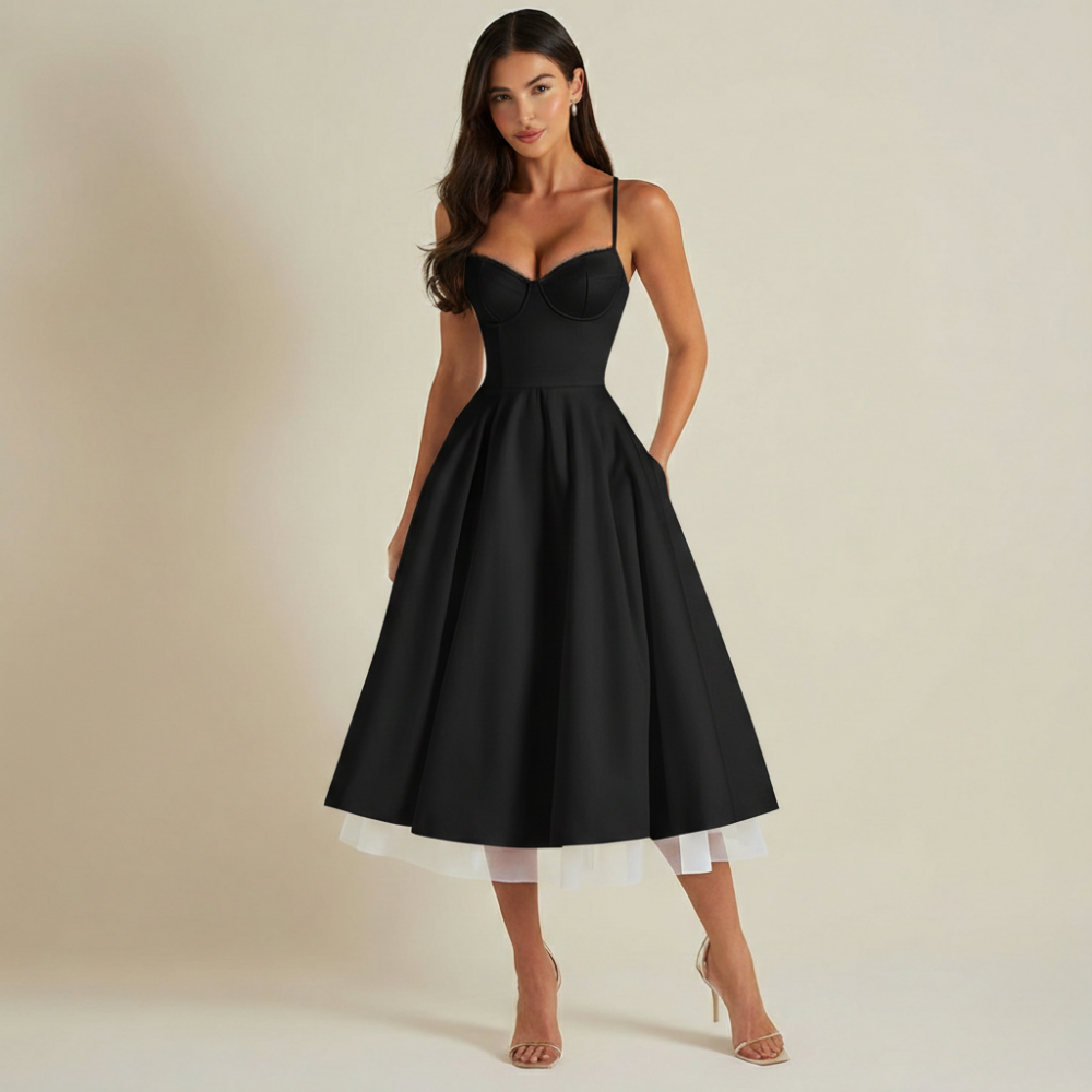 Damen Midikleid mit Korsettoberteil und schmalen Trägern-Midi Dress-Alpenkind