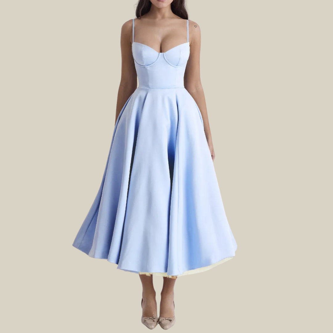Damen Midikleid mit Korsettoberteil und schmalen Trägern-Midi Dress-Alpenkind
