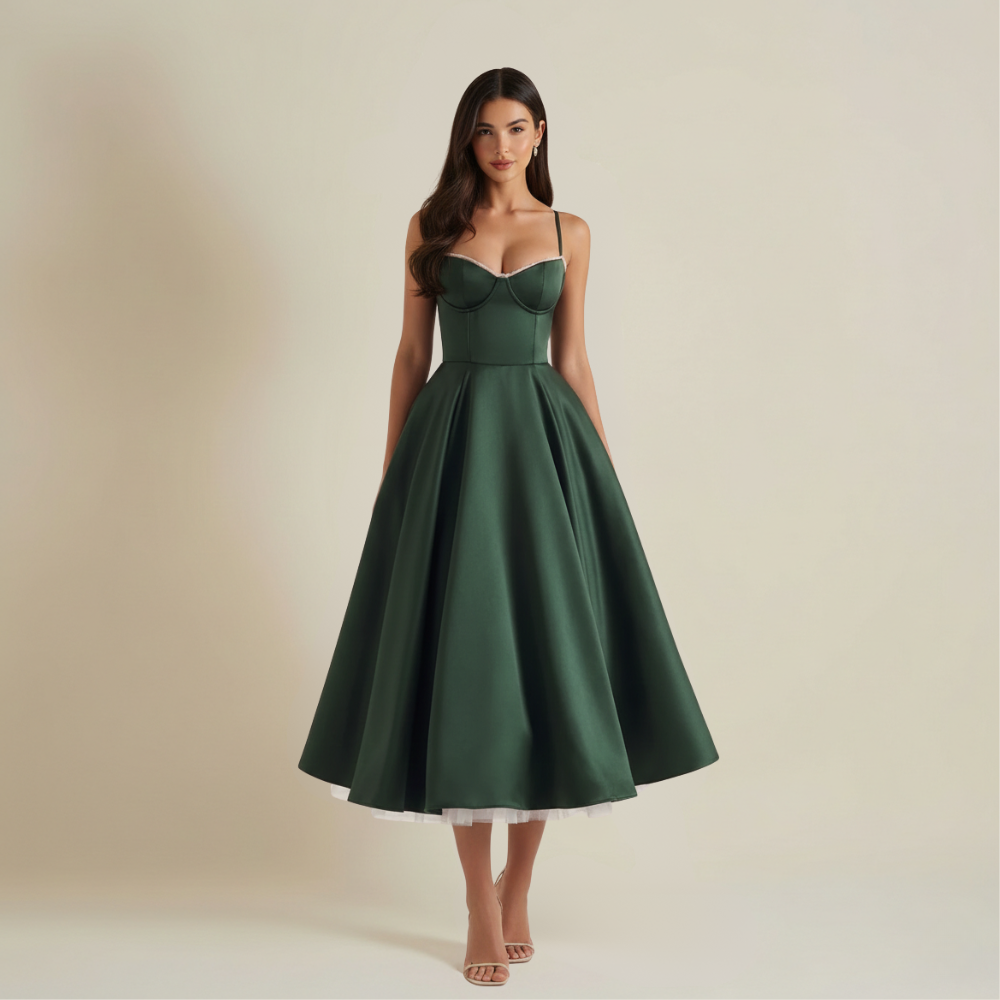 Damen Midikleid mit Korsettoberteil und schmalen Trägern-Midi Dress-Alpenkind
