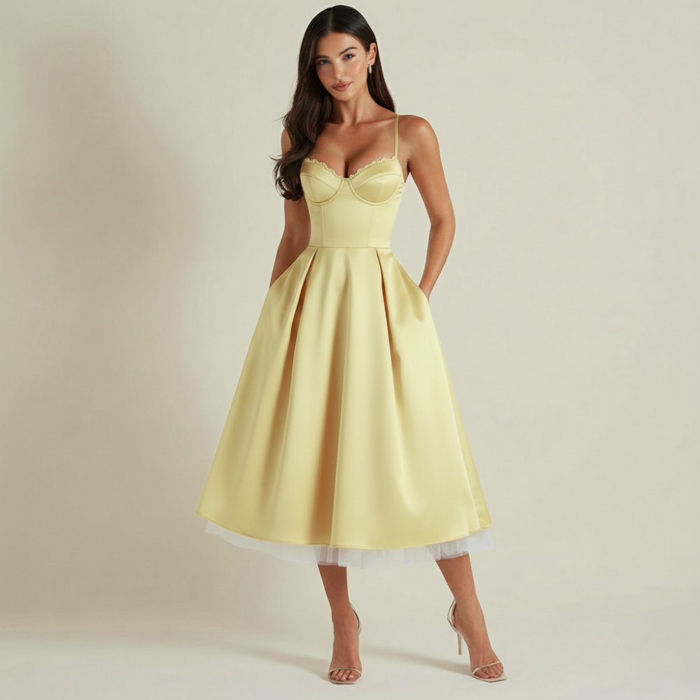 Damen Midikleid mit Korsettoberteil und schmalen Trägern-Midi Dress-Alpenkind