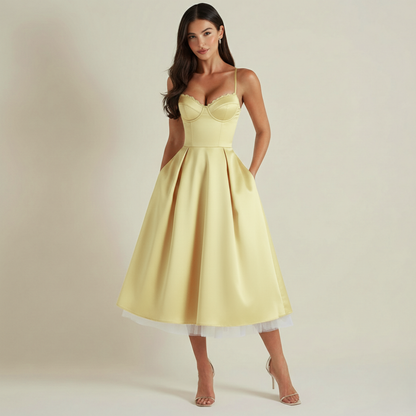 Damen Midikleid mit Korsettoberteil und schmalen Trägern-Midi Dress-Alpenkind