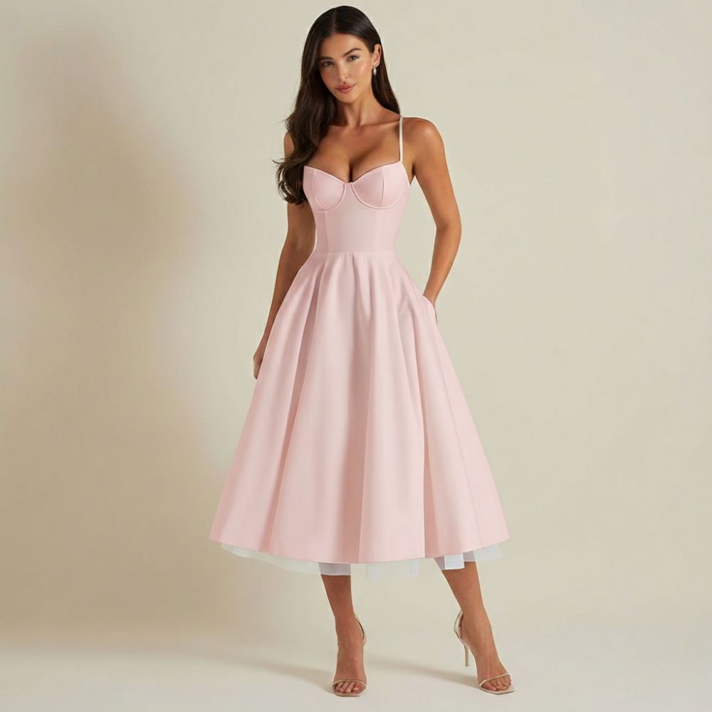 Damen Midikleid mit Korsettoberteil und schmalen Trägern-Midi Dress-Alpenkind