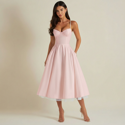 Damen Midikleid mit Korsettoberteil und schmalen Trägern-Midi Dress-Alpenkind