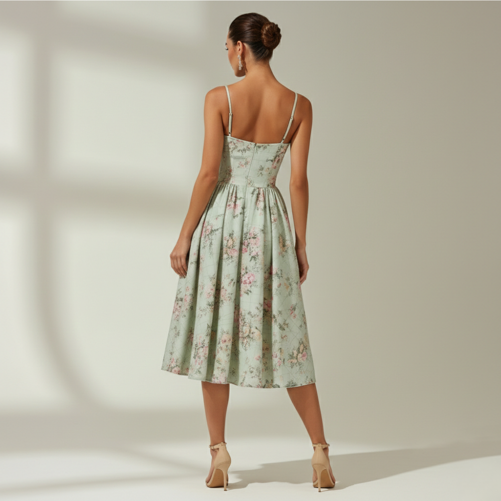 Damen Midikleid mit Korsettoberteil und schmalen Trägern-Midi Dress-Alpenkind
