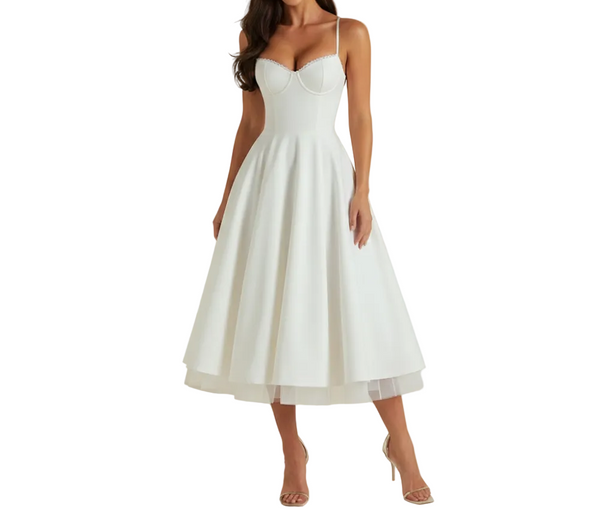 Damen Midikleid mit Korsettoberteil und schmalen Trägern-Midi Dress-Alpenkind