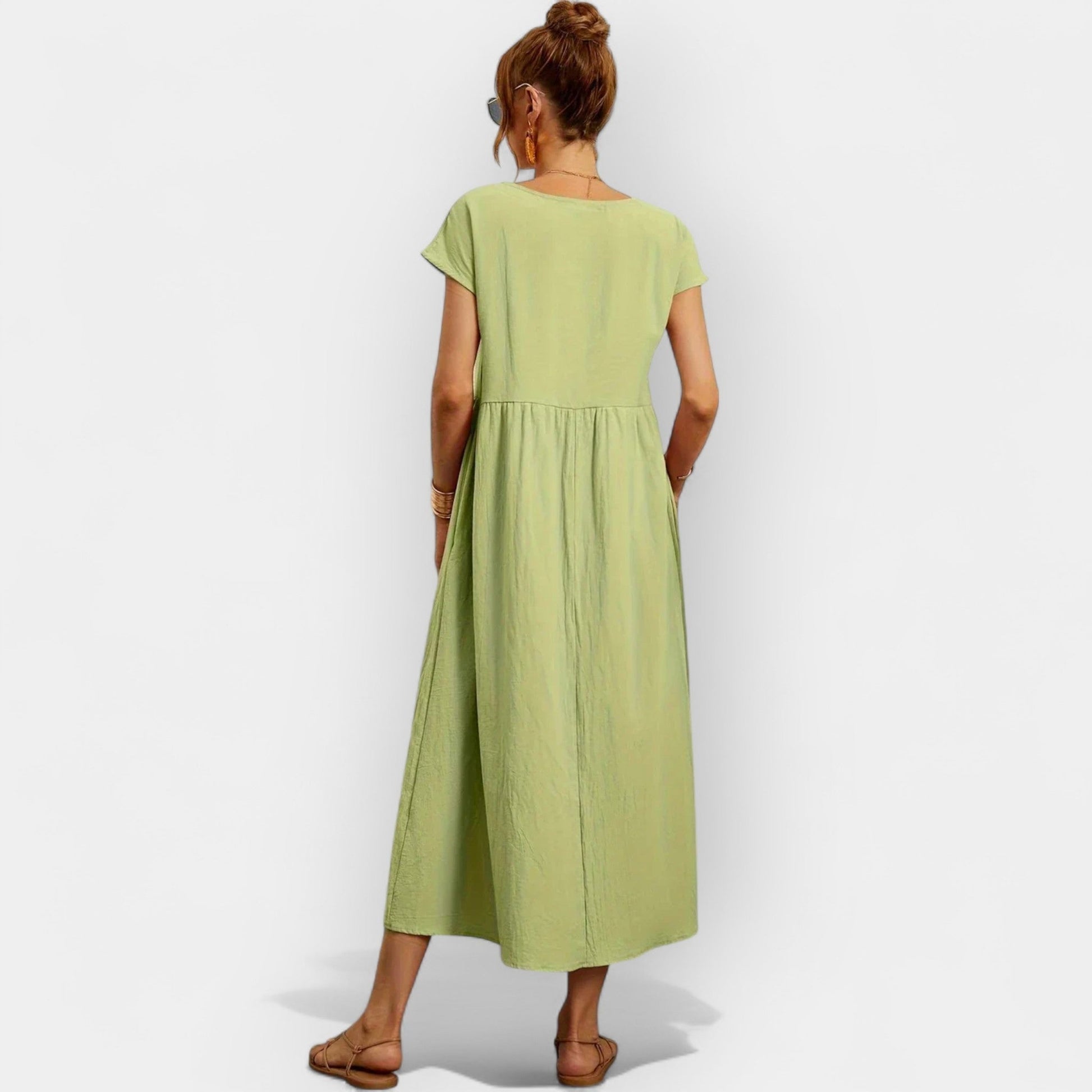 Damen-Midikleid mit kurzen Ärmeln und Seitentaschen-Midi Dress-Alpenkind