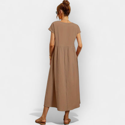 Damen-Midikleid mit kurzen Ärmeln und Seitentaschen-Midi Dress-Alpenkind