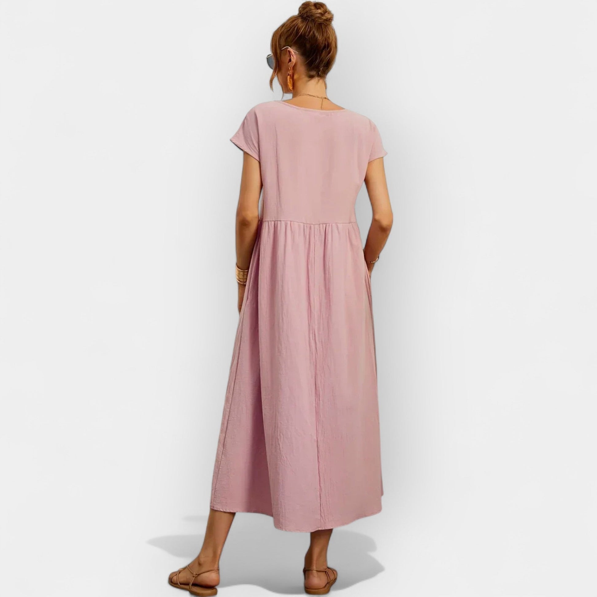 Damen-Midikleid mit kurzen Ärmeln und Seitentaschen-Midi Dress-Alpenkind