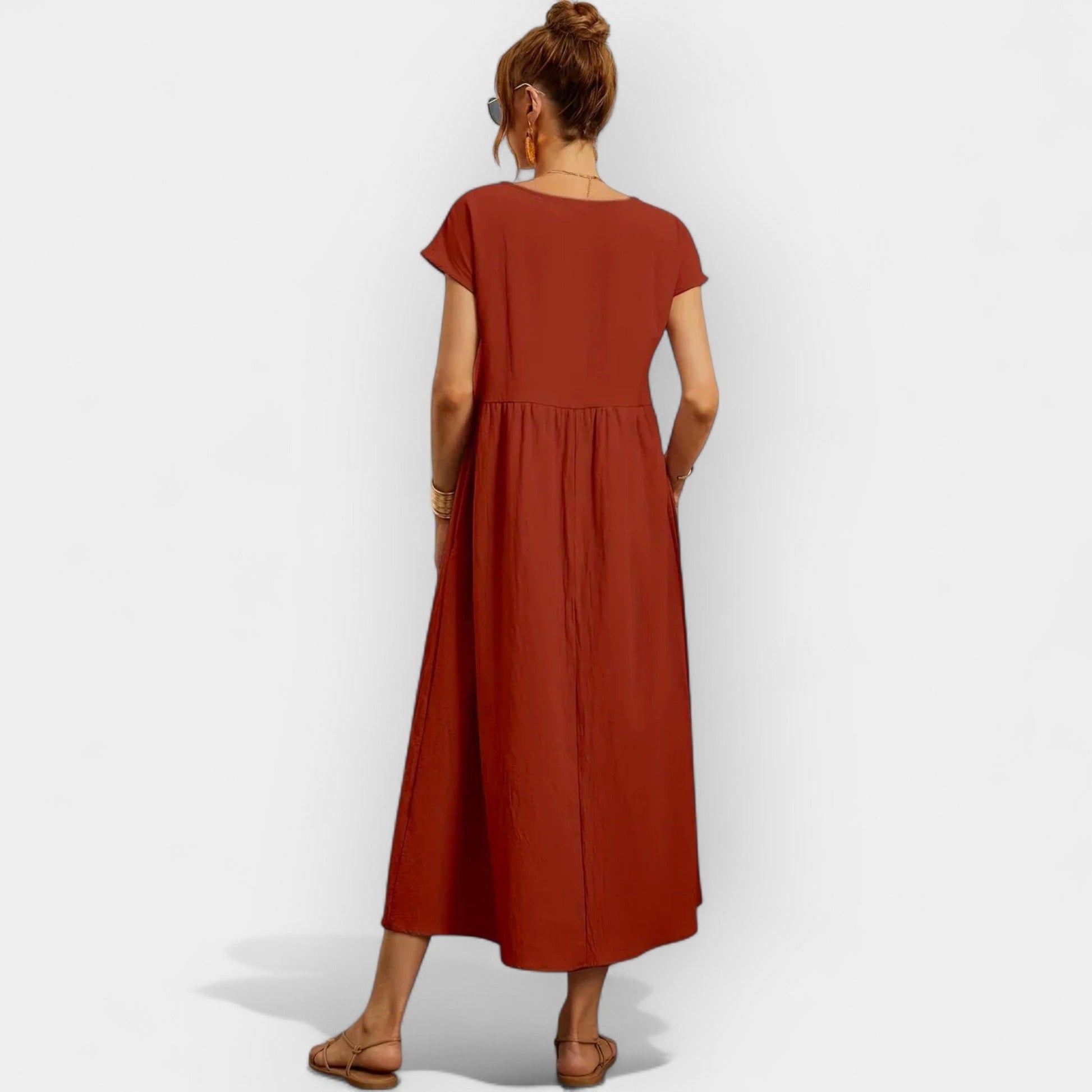 Damen-Midikleid mit kurzen Ärmeln und Seitentaschen-Midi Dress-Alpenkind