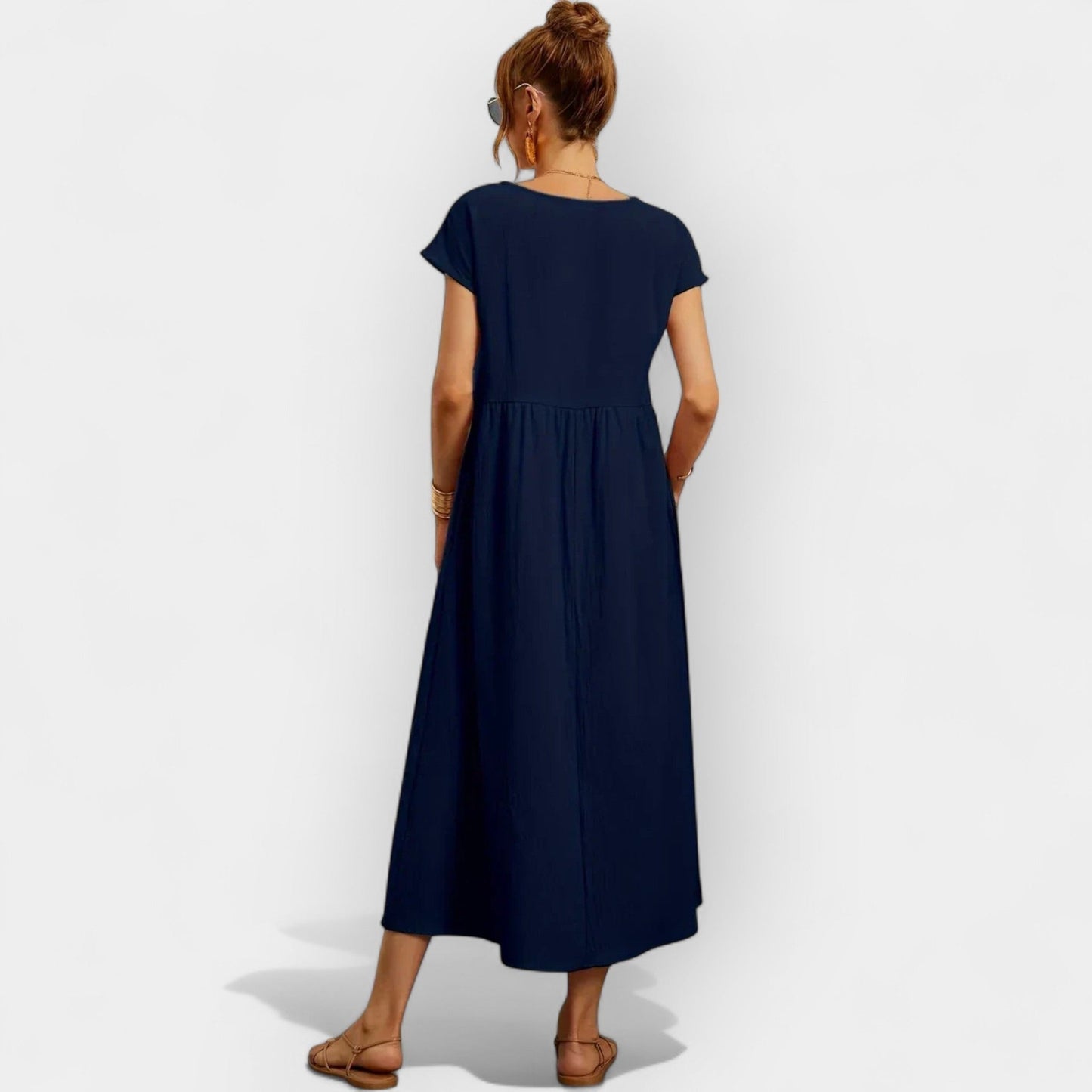 Damen-Midikleid mit kurzen Ärmeln und Seitentaschen-Midi Dress-Alpenkind
