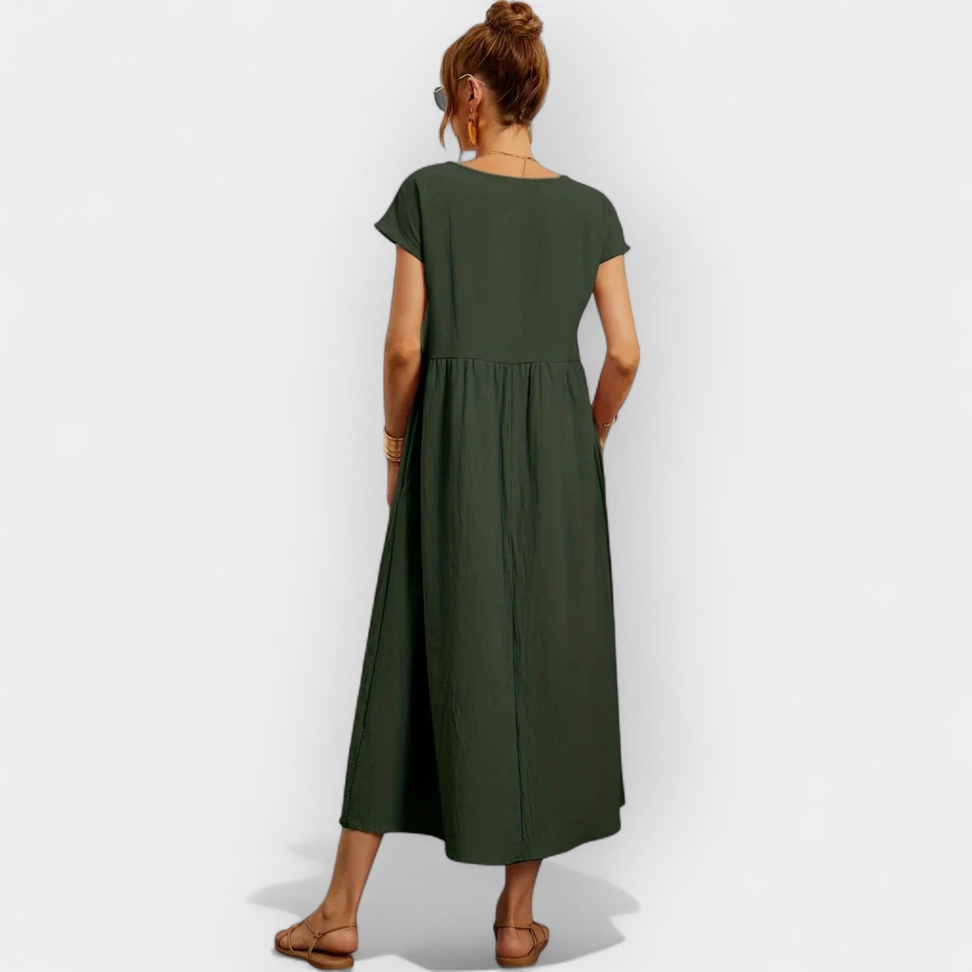 Damen-Midikleid mit kurzen Ärmeln und Seitentaschen-Midi Dress-Alpenkind