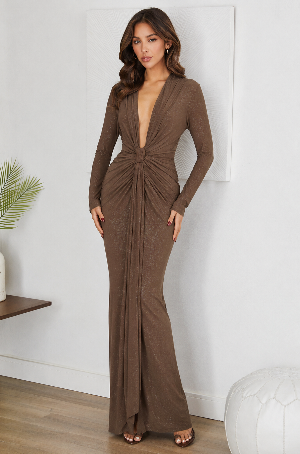 Damen-Midikleid mit langen Ärmeln und Twist-Detail-Midi Dress-Alpenkind