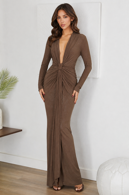 Damen-Midikleid mit langen Ärmeln und Twist-Detail-Midi Dress-Alpenkind