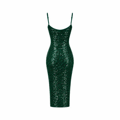 Damen-Midikleid mit Pailletten und Seitenschlitz-Midi Dress-Alpenkind