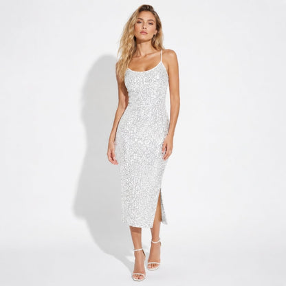 Damen-Midikleid mit Pailletten und Seitenschlitz-Midi Dress-Alpenkind