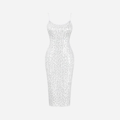 Damen-Midikleid mit Pailletten und Seitenschlitz-Midi Dress-Alpenkind
