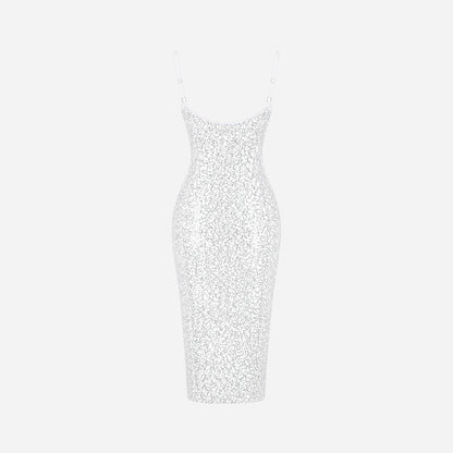 Damen-Midikleid mit Pailletten und Seitenschlitz-Midi Dress-Alpenkind
