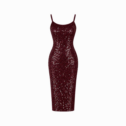 Damen-Midikleid mit Pailletten und Seitenschlitz-Midi Dress-Alpenkind
