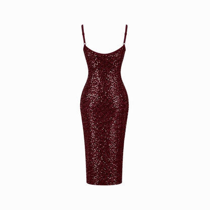 Damen-Midikleid mit Pailletten und Seitenschlitz-Midi Dress-Alpenkind