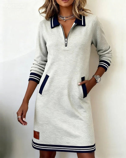 Damen-Midikleid mit Polokragen und Frontreißverschluss-Midi Dress-Alpenkind