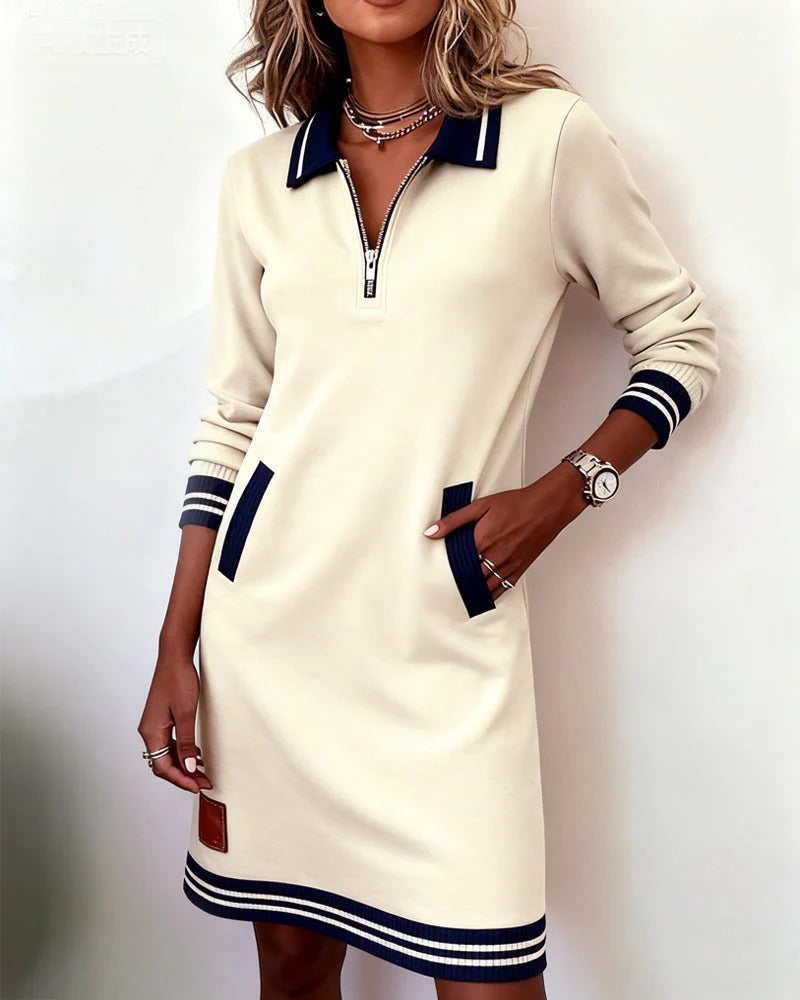 Damen-Midikleid mit Polokragen und Frontreißverschluss-Midi Dress-Alpenkind