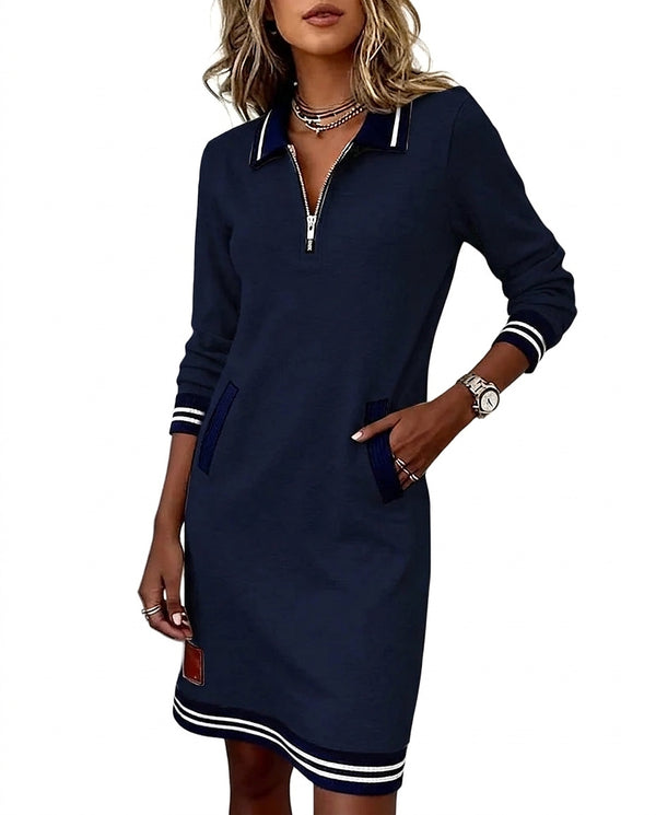 Damen-Midikleid mit Polokragen und Frontreißverschluss-Midi Dress-Alpenkind