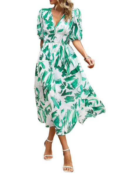 Damen Midikleid mit Print und Puffärmeln-Midi Dress-Alpenkind