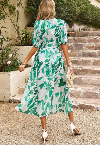 Damen Midikleid mit Print und Puffärmeln-Midi Dress-Alpenkind