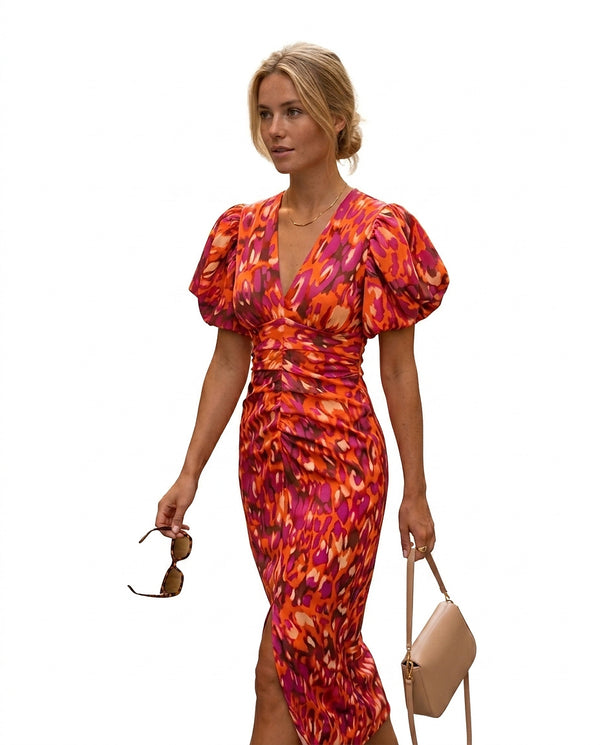 Damen-Midikleid mit Puffärmeln-Midi Dress-Alpenkind