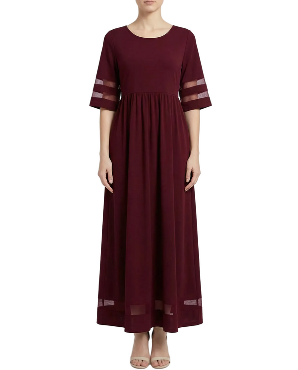 Damen Midikleid mit Rundhalsausschnitt und halblangen Ärmeln-Maxi Dress-Alpenkind