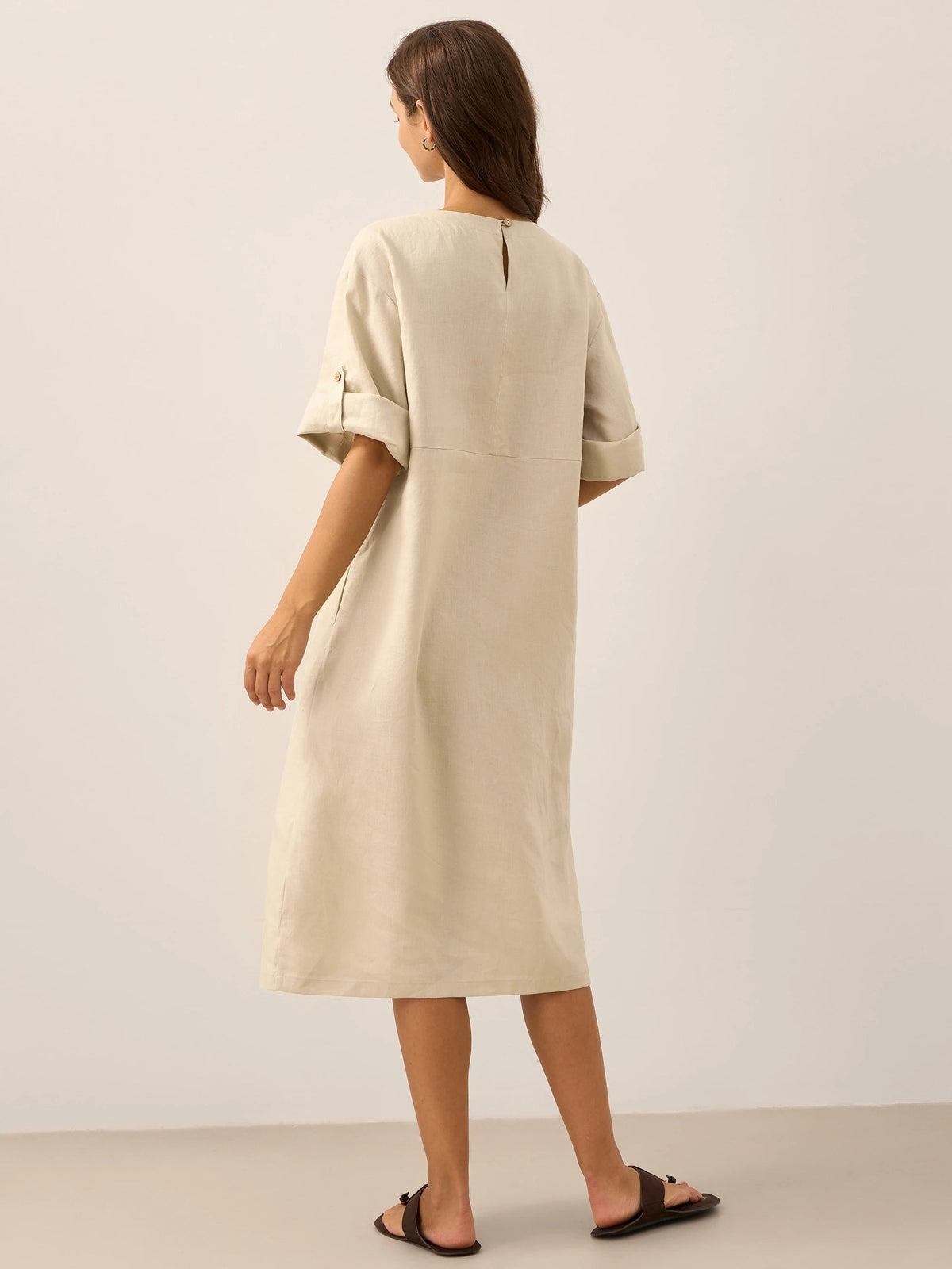 Damen-Midikleid mit Rundhalsausschnitt und seitlicher Knopfleiste-Midi Dress-Alpenkind