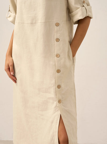 Damen-Midikleid mit Rundhalsausschnitt und seitlicher Knopfleiste-Midi Dress-Alpenkind