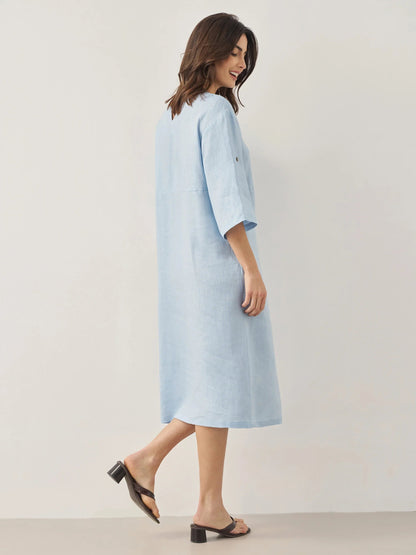 Damen-Midikleid mit Rundhalsausschnitt und seitlicher Knopfleiste-Midi Dress-Alpenkind